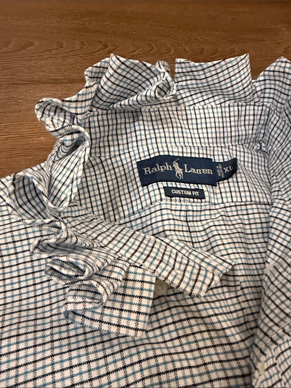 Upcycled Ralph Lauren Navy, Lt Blue & White plaid shirt Size XL - Picture 7 of 10